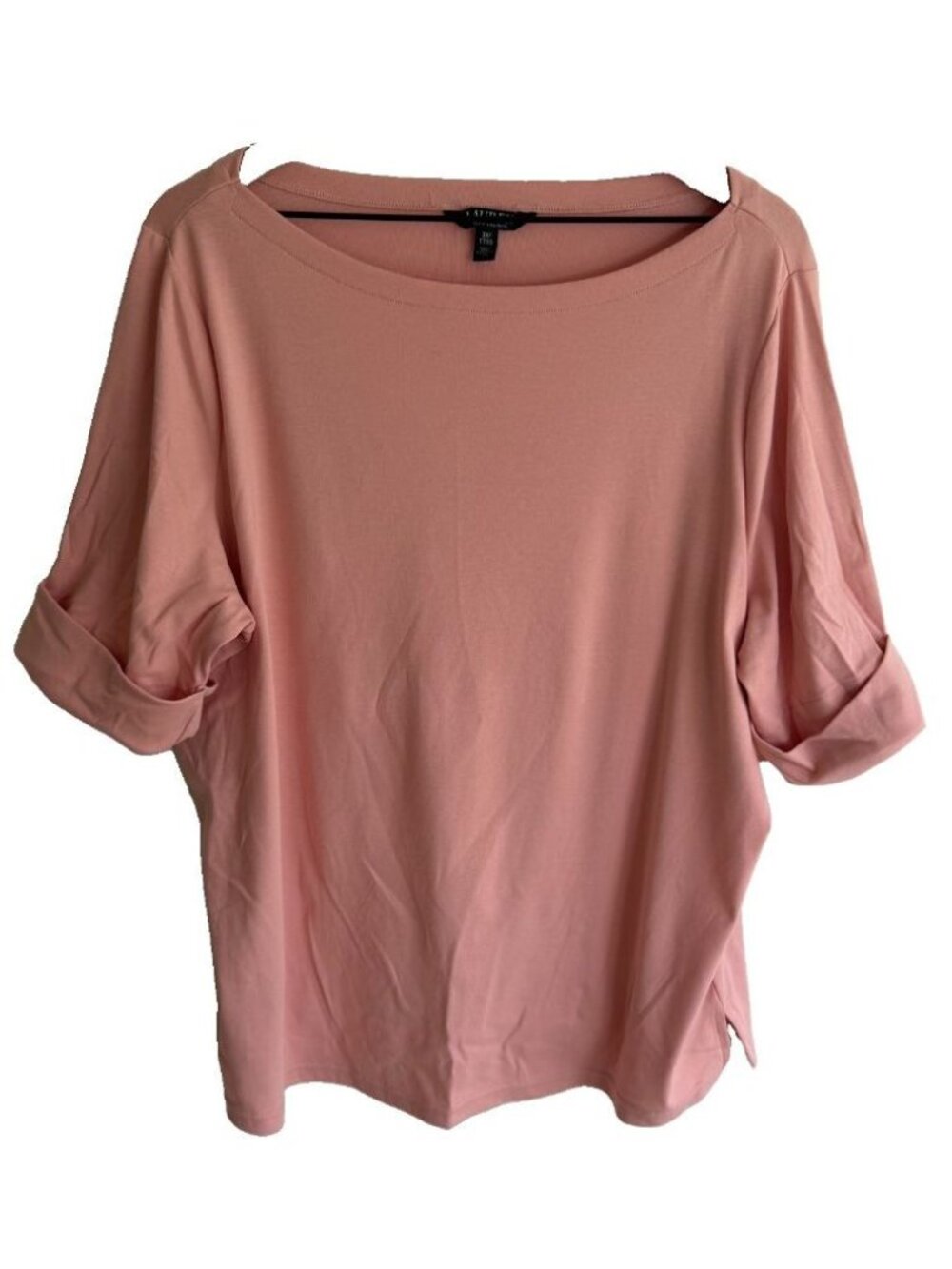 Lauren Ralph Lauren Cuffed Sleeve Pink Jersey Stretch Plus 3X Tee Blouse Casual